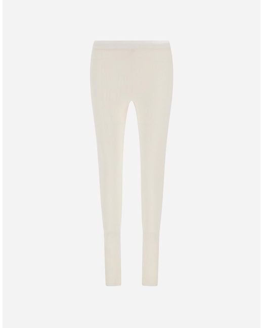 Herno White Ribbed Wool Leggings
