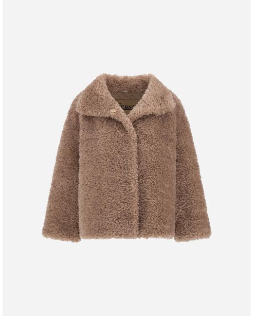 Herno Brown Curly-Effect Fur-Touch Short Jacket