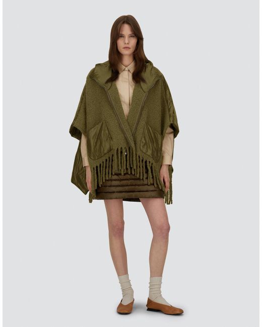 Herno Green Alpaca Wool Bouclé And Nylon Ultralight Poncho
