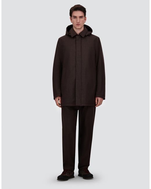 Herno Brown Flannel Coat With Waterproof Membrane for men