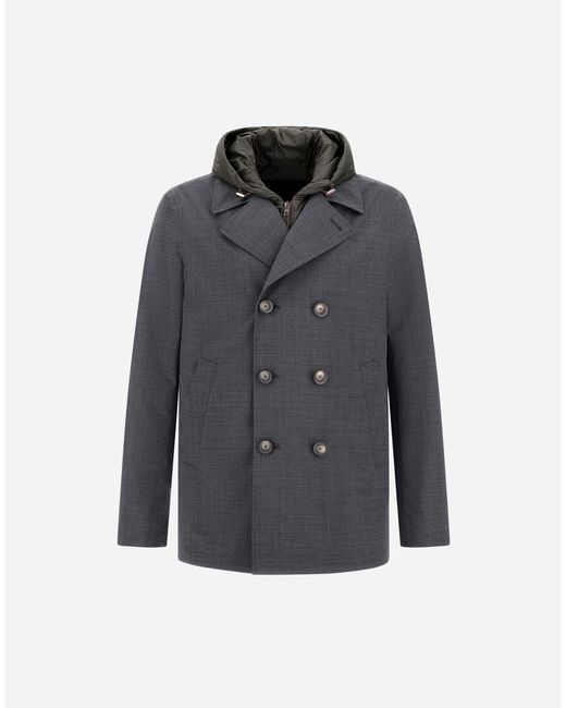 Herno Gray Wool, Ecoage And 3-Layer Membrane Pea Coat for men