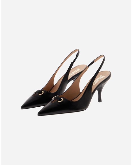 Herno Black Soft Leather Slingbacks