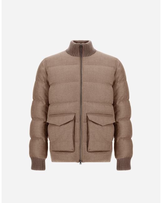Herno Brown Wool Tweed Bomber Jacket for men