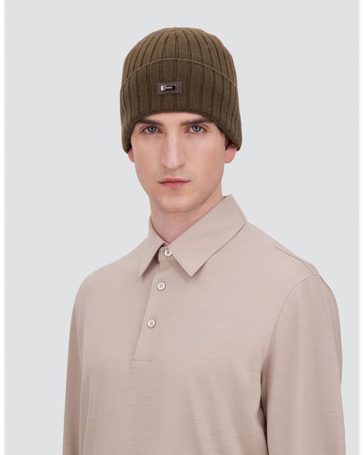 Herno Brown English Rib Cashmere Beanie for men