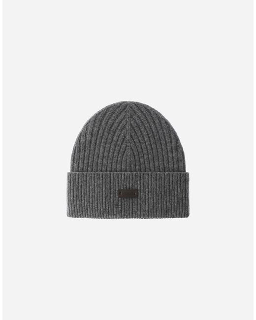Herno Gray Ribbed Wool Beanie for men