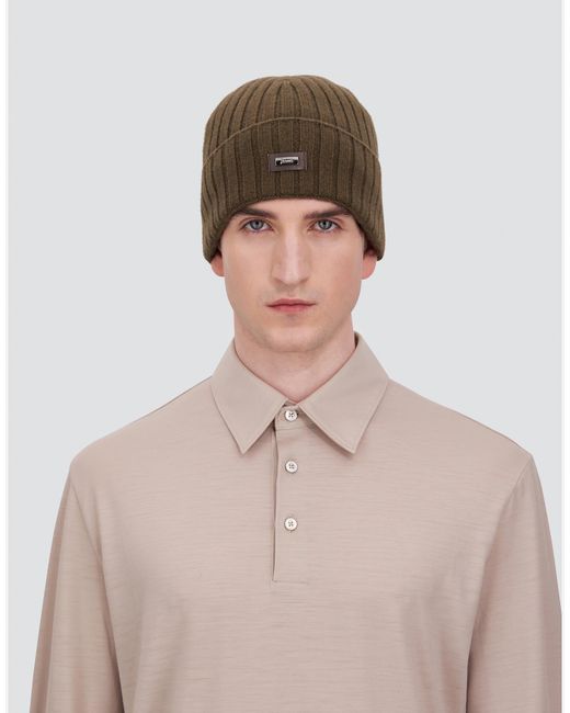 Herno Brown English Rib Cashmere Beanie for men