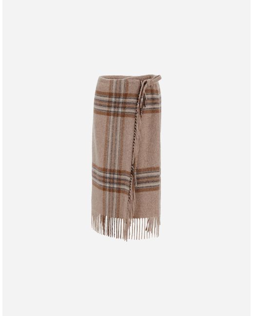 Herno Natural Alpaca Skirt With Check Pattern