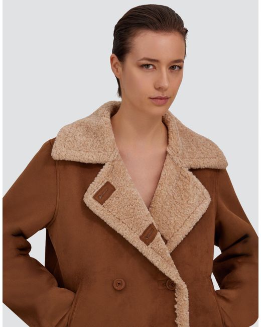 Herno Brown Shearling-Effect Pea Coat