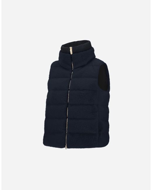 Herno Blue Vest In Lady Alternative Fur And Nylon Ultralight