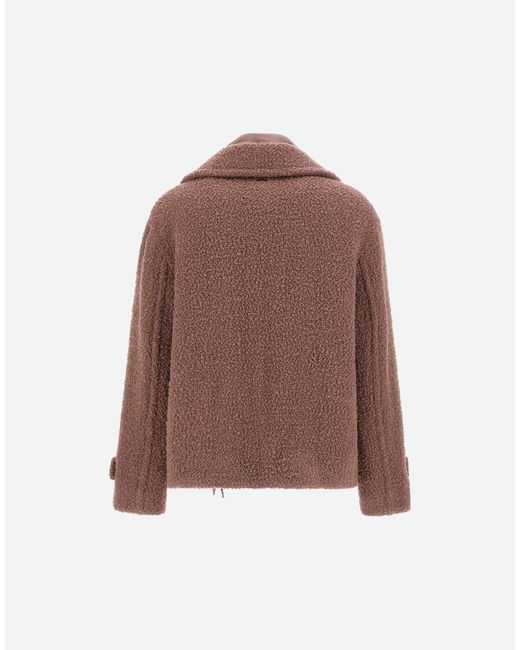 Herno Brown Teddy Peacoat With Fringes And Nylon Ultralight