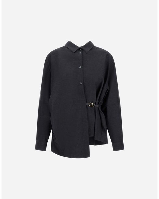 Herno Blue Stretch Wool Gabardine Shirt