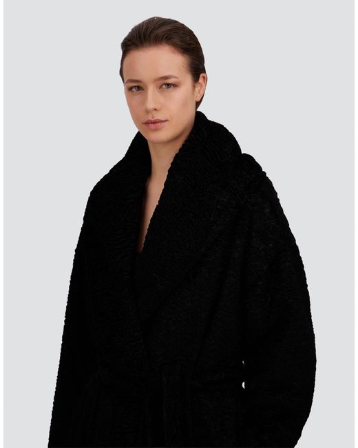 Herno Black Astrakhan-Effect Fur-Touch Coat
