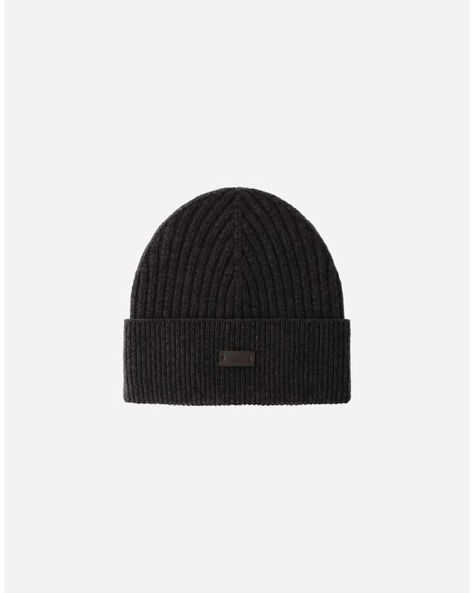 Herno Black Ribbed Wool Beanie for men