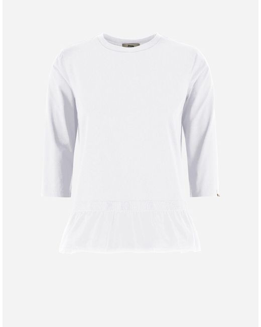 Herno White Chic Cotton Jersey And New Techno Taffetà Long-sleeved T-shirt
