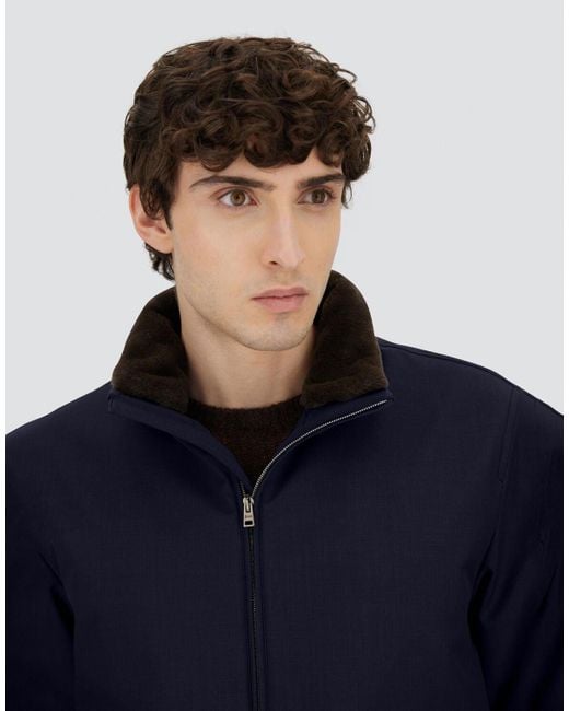 BOMBER IN WOOLEN MELANGE TWILL E LIGHT FAUX FUR di Herno in Blue da Uomo