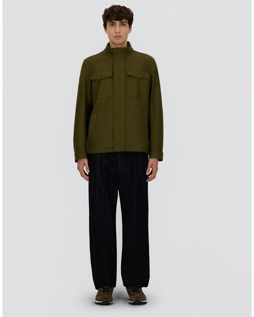 Herno Green Field Jacket In Pure Wool Cloth for men