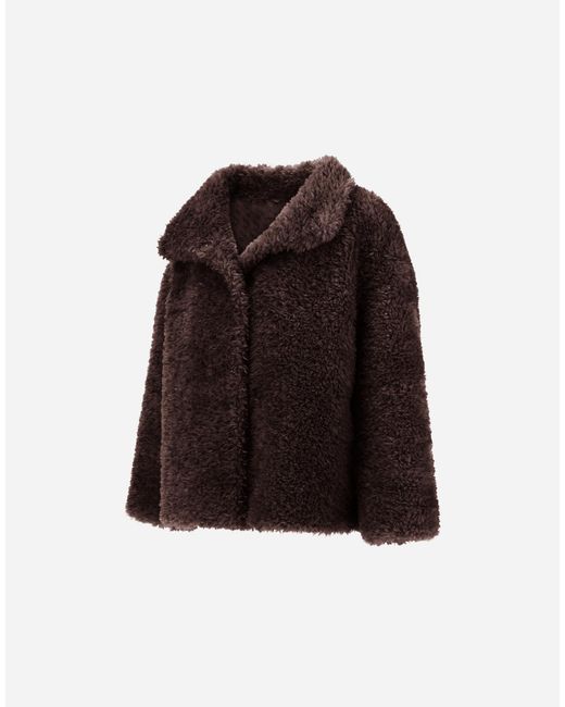 Herno Brown Curly-Effect Fur-Touch Short Jacket