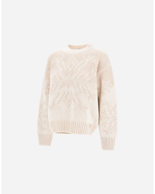 Herno White Wool Jumper With Vanisé Inlay
