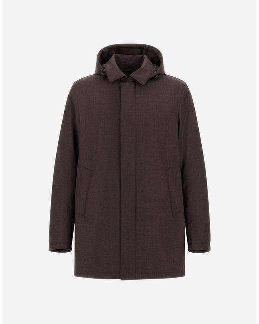 Herno Brown Flannel Coat With Waterproof Membrane for men