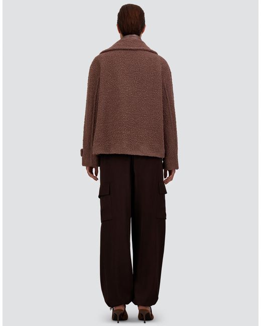 Herno Brown Teddy Peacoat With Fringes And Nylon Ultralight