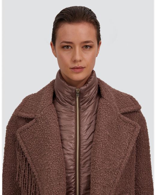 Herno Brown Teddy Peacoat With Fringes And Nylon Ultralight