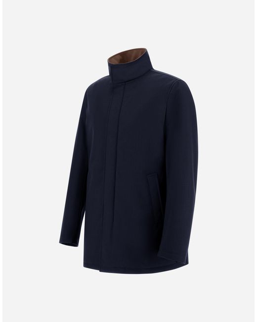 Herno Blue Mélange Twill And Suede Effect Coat for men