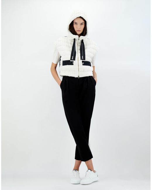Herno White Sleeveless Glam Tweed And Ecoage Jacket