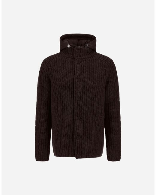 Herno Brown Wool Jacket With Raised Texture And Cable-Knit Detailing for men