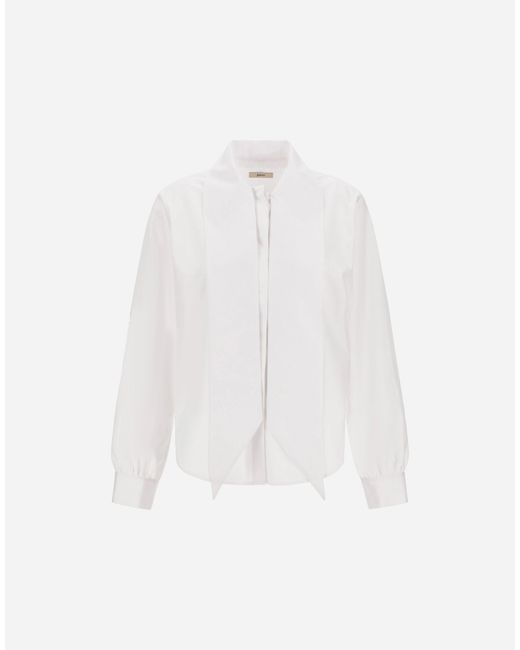 Herno White Cotton Poplin Shirt With Bow