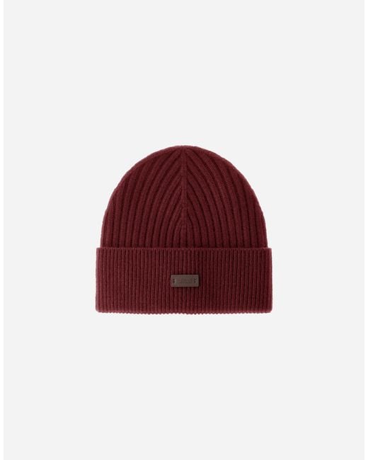 Herno Red Ribbed Wool Beanie for men