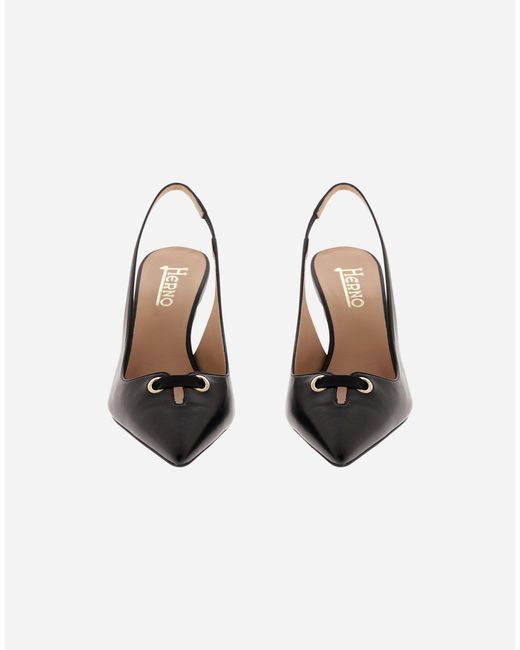 Herno Black Soft Leather Slingbacks