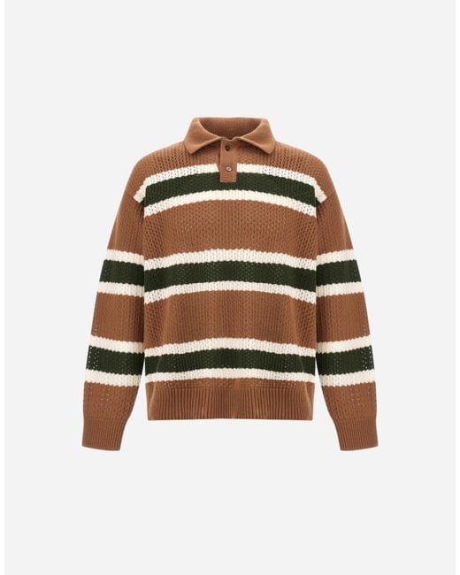 Herno Multicolor Wool Polo Shirt With Openwork Knit for men