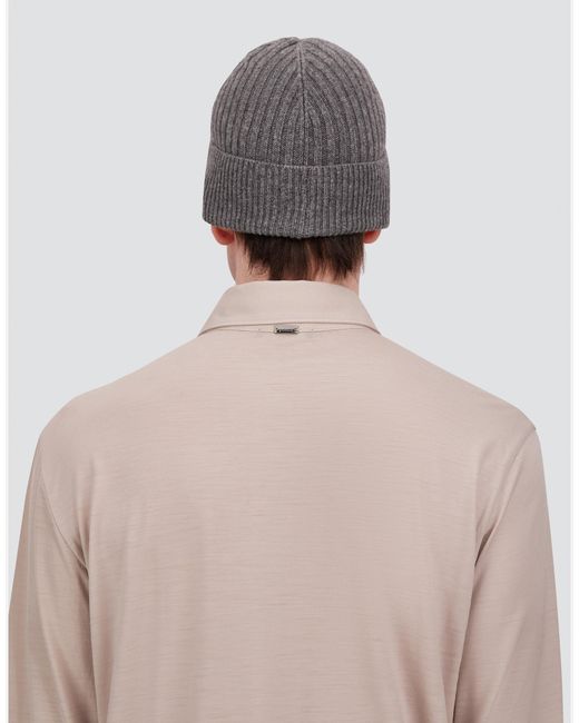 Herno Gray Ribbed Wool Beanie for men