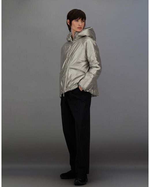 Herno Gray Laminar Metallic Shield Hooded Jacket