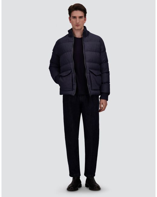 Herno Blue Wool Tweed Bomber Jacket for men