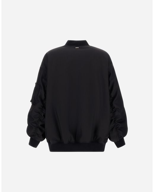 Herno Black Nylon Gabardine Bomber Jacket