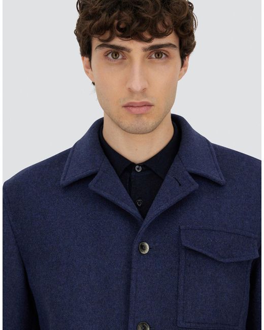Herno Blue Soft Recycled Wool Field Jacket for men