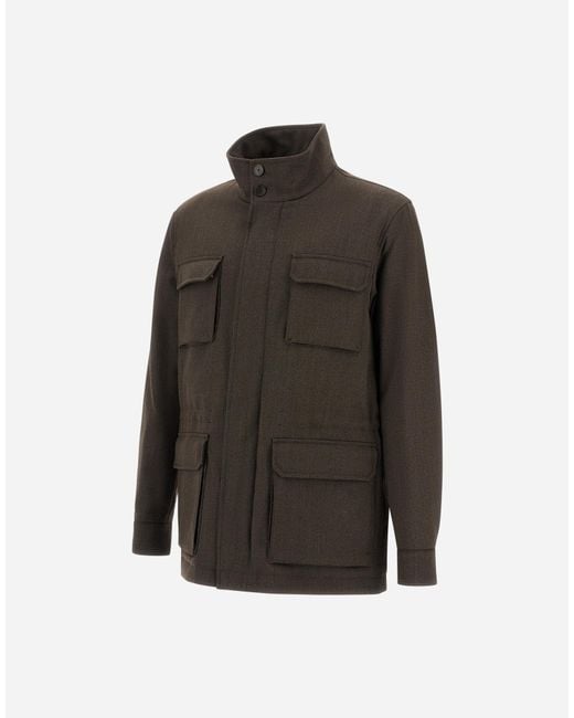 Herno Black Vintage-Effect Wool-Blend Field Jacket for men