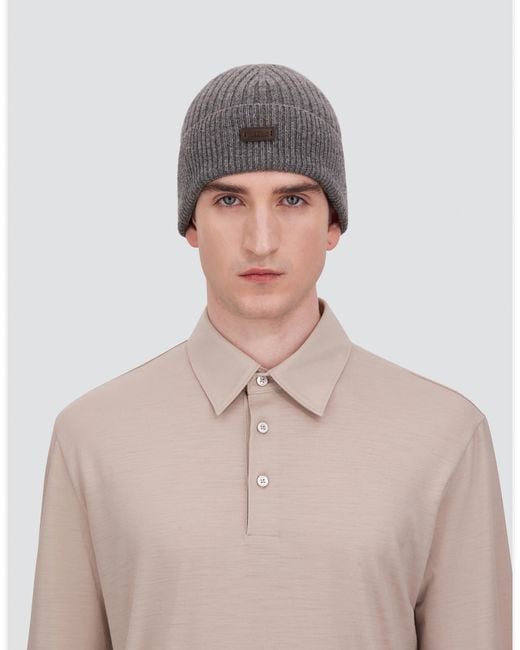 Herno Gray Ribbed Wool Beanie for men