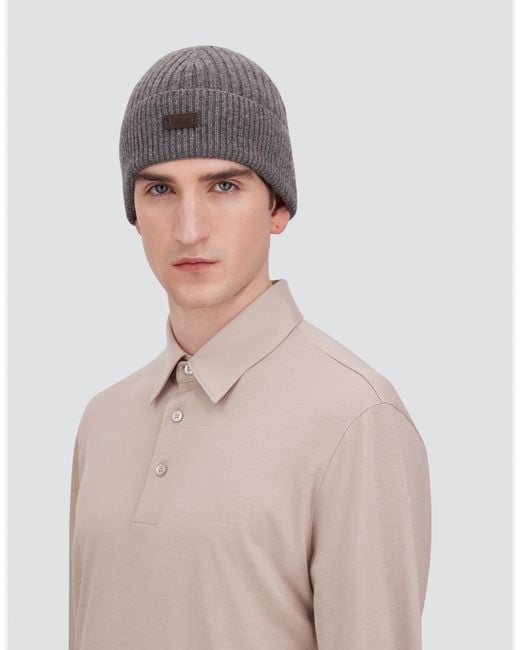 Herno Gray Ribbed Wool Beanie for men