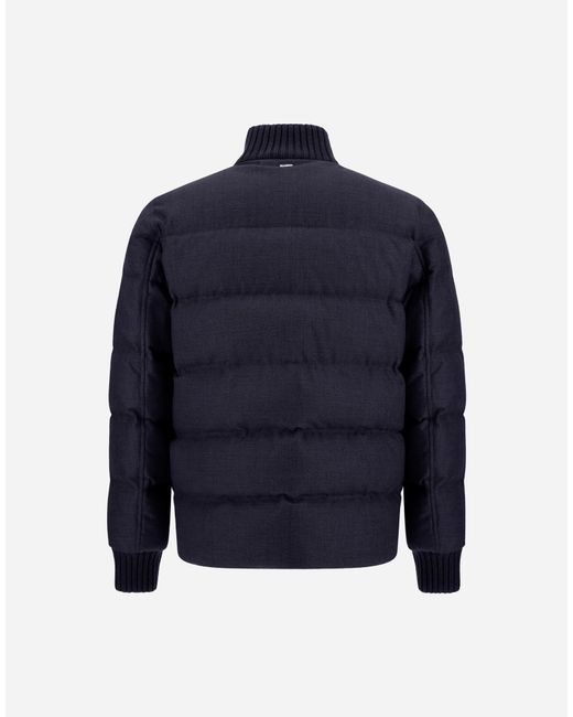 Herno Blue Wool Tweed Bomber Jacket for men