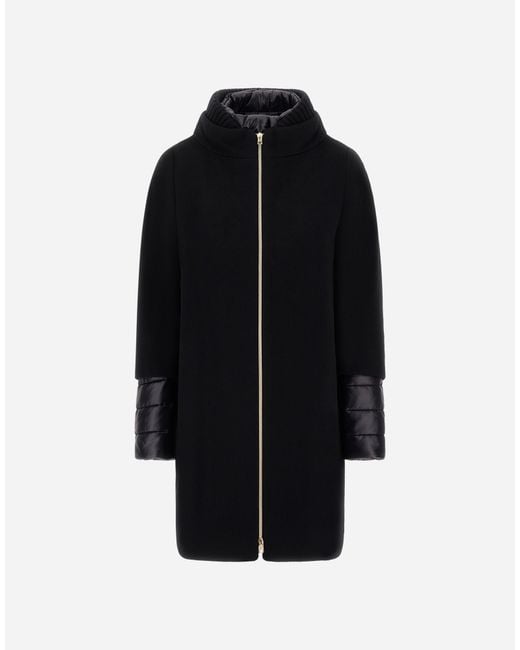 Herno Black Coat In New Cashmere And Nylon Ultralight