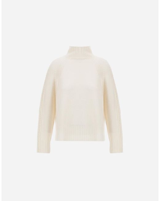 Herno White Ribbed & Braided Merino Wool Jumper