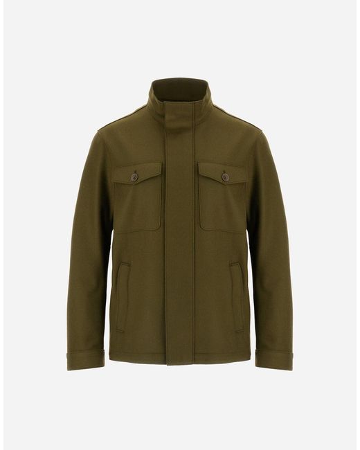 Herno Green Field Jacket In Pure Wool Cloth for men