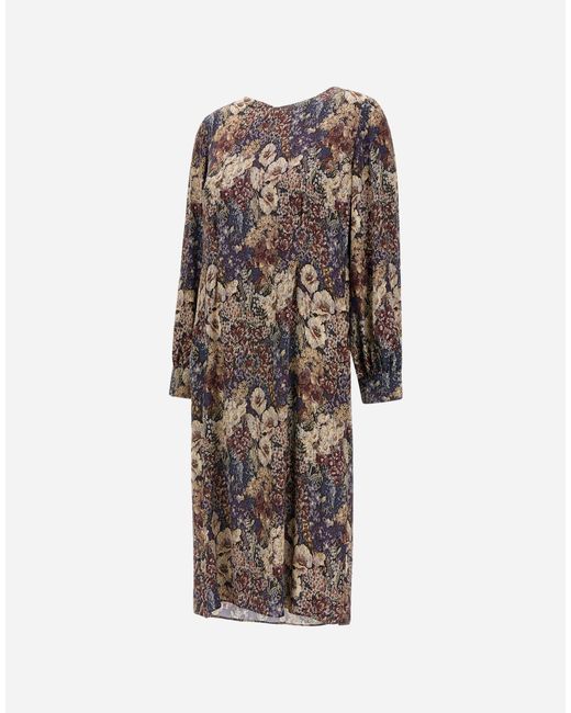 Herno Blue Satin Dress With Floral Print