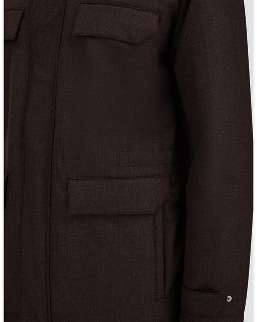 Herno Brown Flannel Field Jacket With Waterproof Membrane for men
