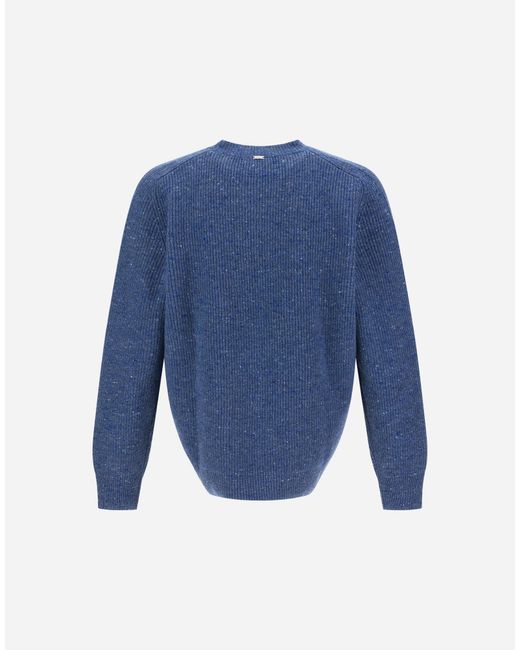 Herno Blue Cashmere And Wool Fisherman's Rib Sweater for men