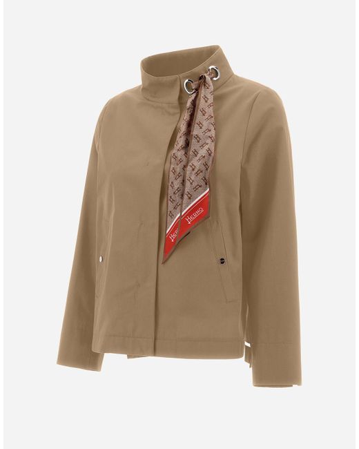 Herno Natural Light Cotton Canvas Jacket With Scarf
