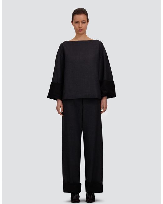 Herno Blue Wool Gabardine And Viscose Satin Trousers