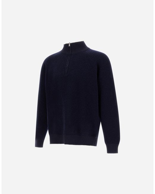 Herno Blue Cashmere And Wool Bouclé Jumper for men